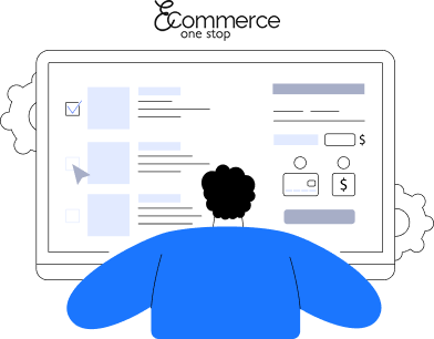 E-commerce Interface on a Digital Screen with EcommerceOneStop Logo on Top