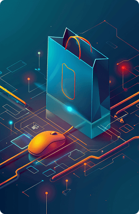 illustration showcasing online shop concept featuring shopping bag